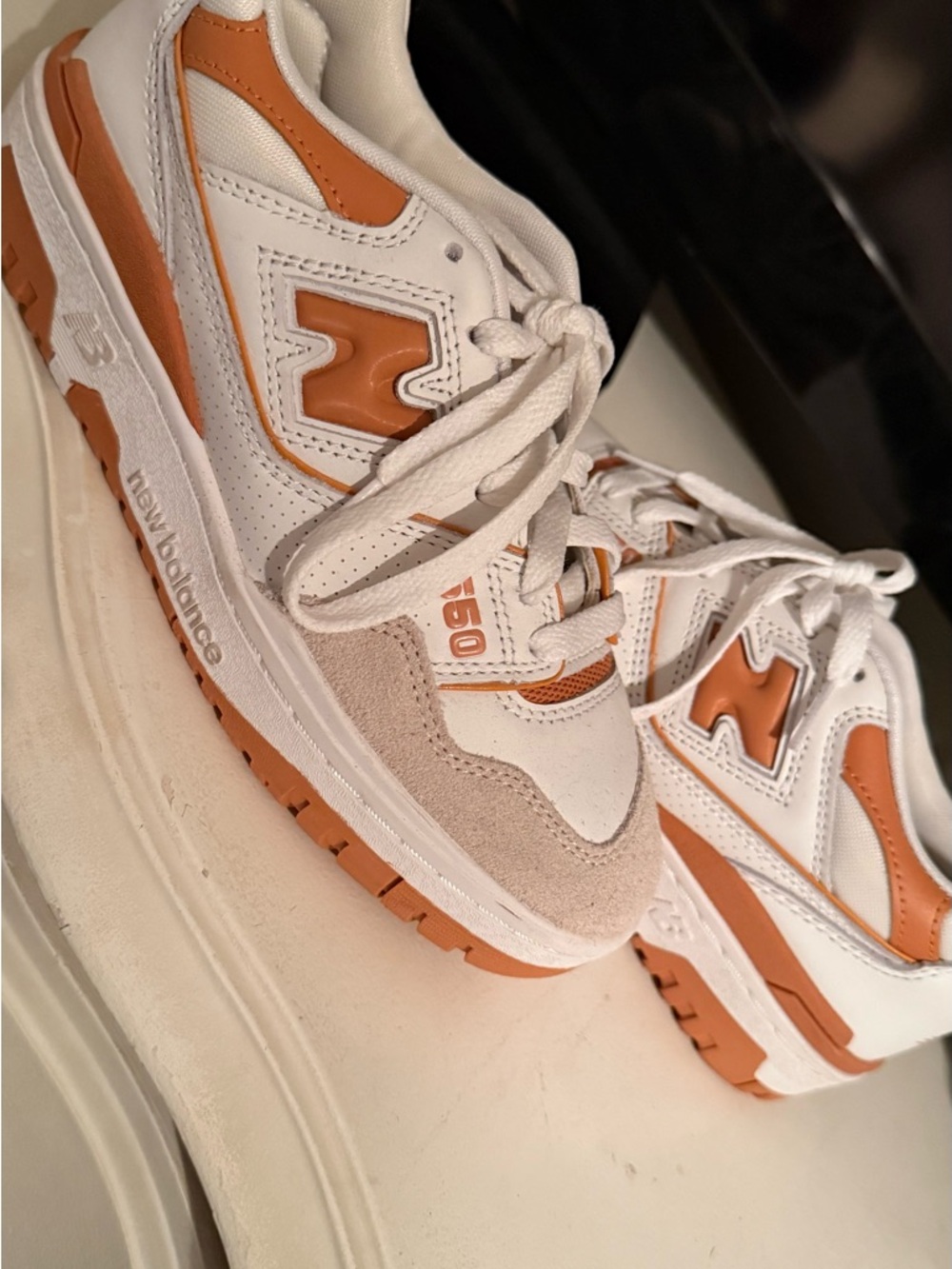 New Balance Low-Top Sneakers in White and Orange-Brown